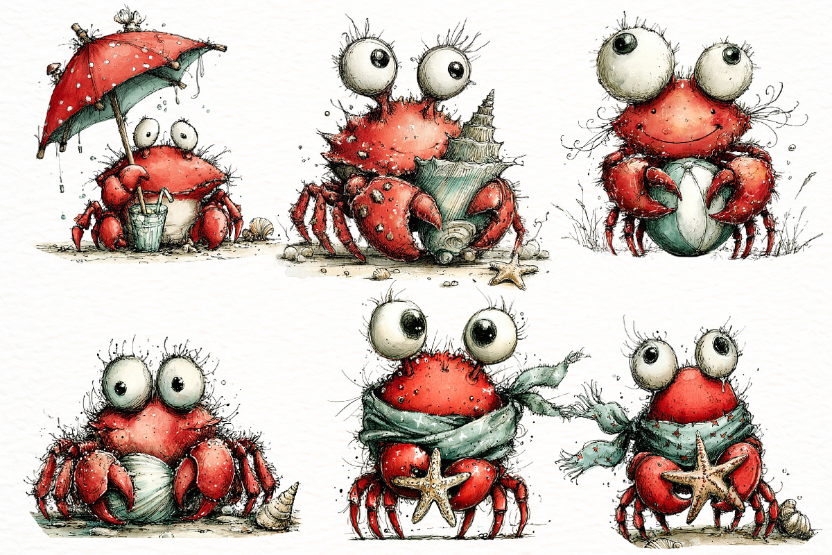 Whimsical summer crab Clipart, an Illustration by Designworld (Photo 3 of 6)