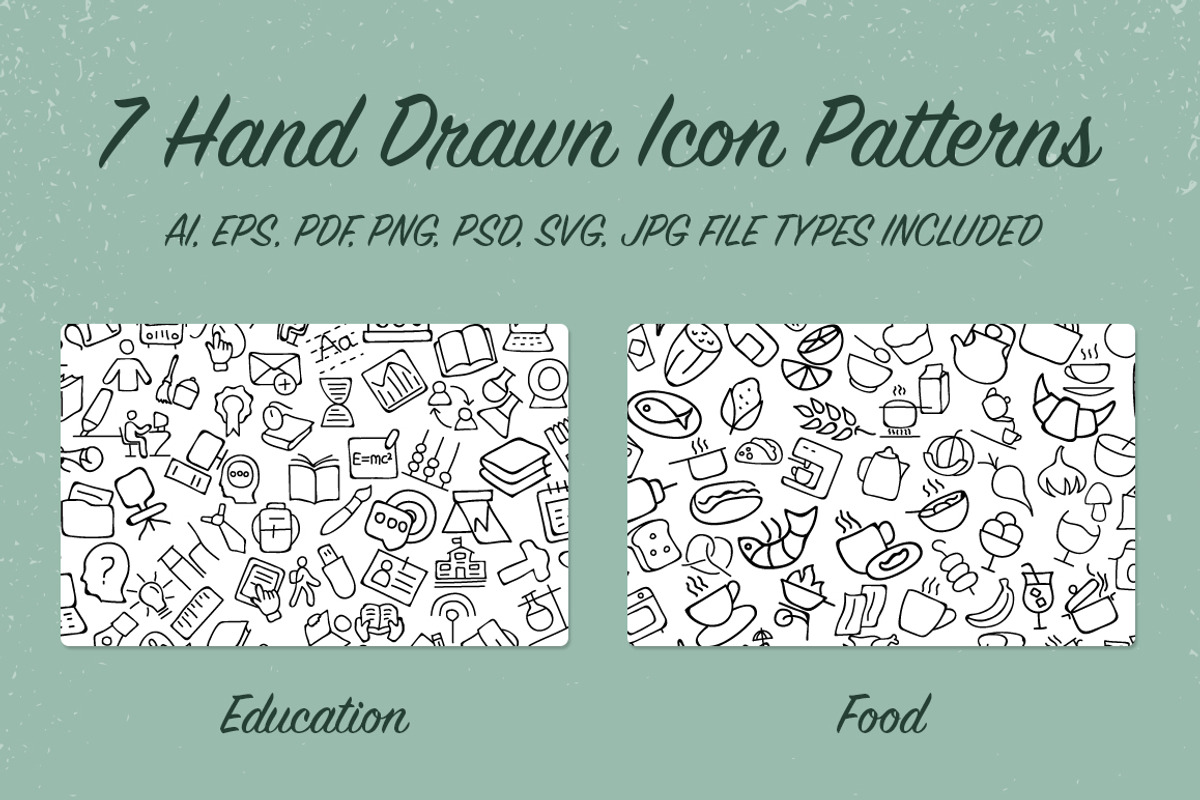 7 Hand Drawn Icon Patterns - Vol 1