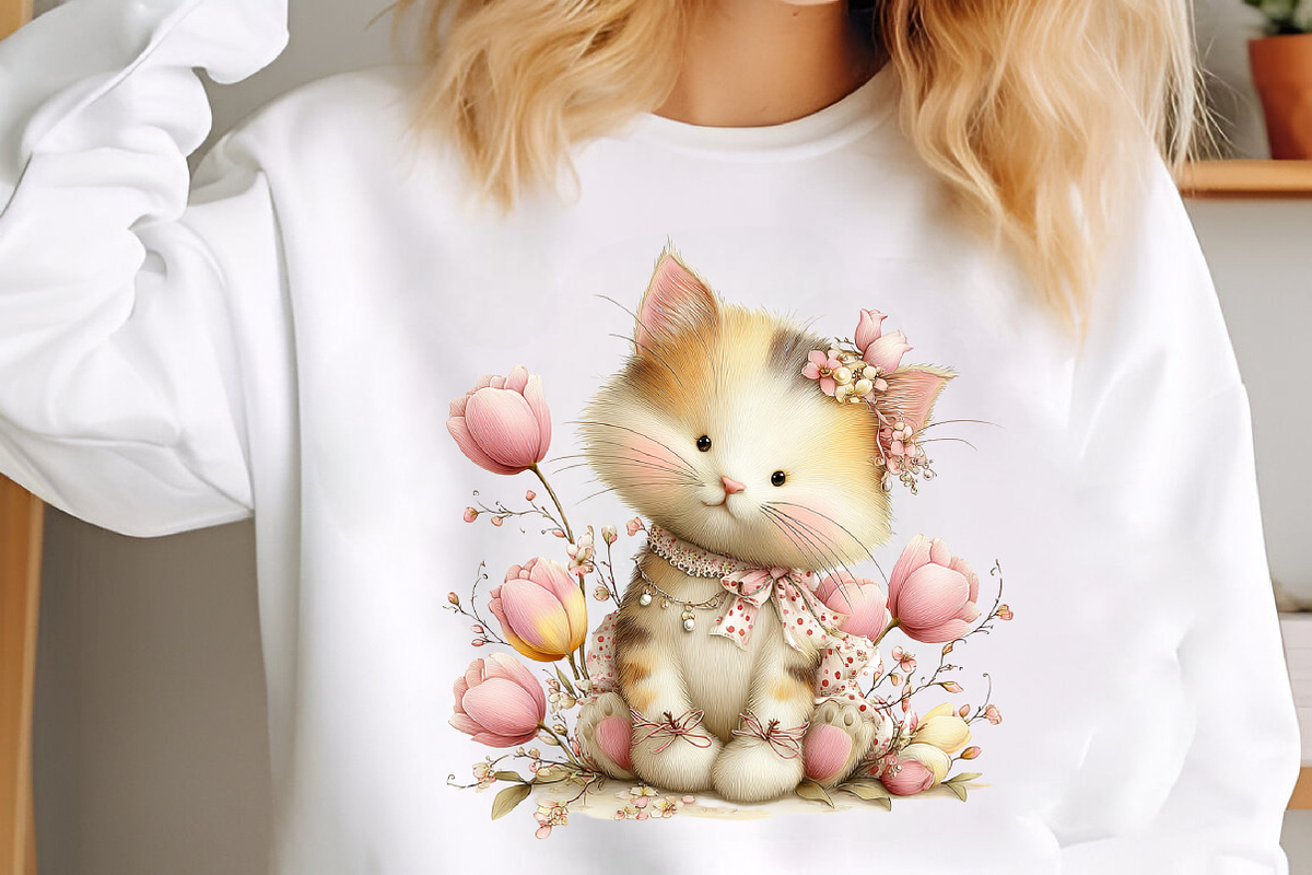 Whimsical Spring Cat Clipart Png, an Illustration by designcity5 (Photo 4 of 5)