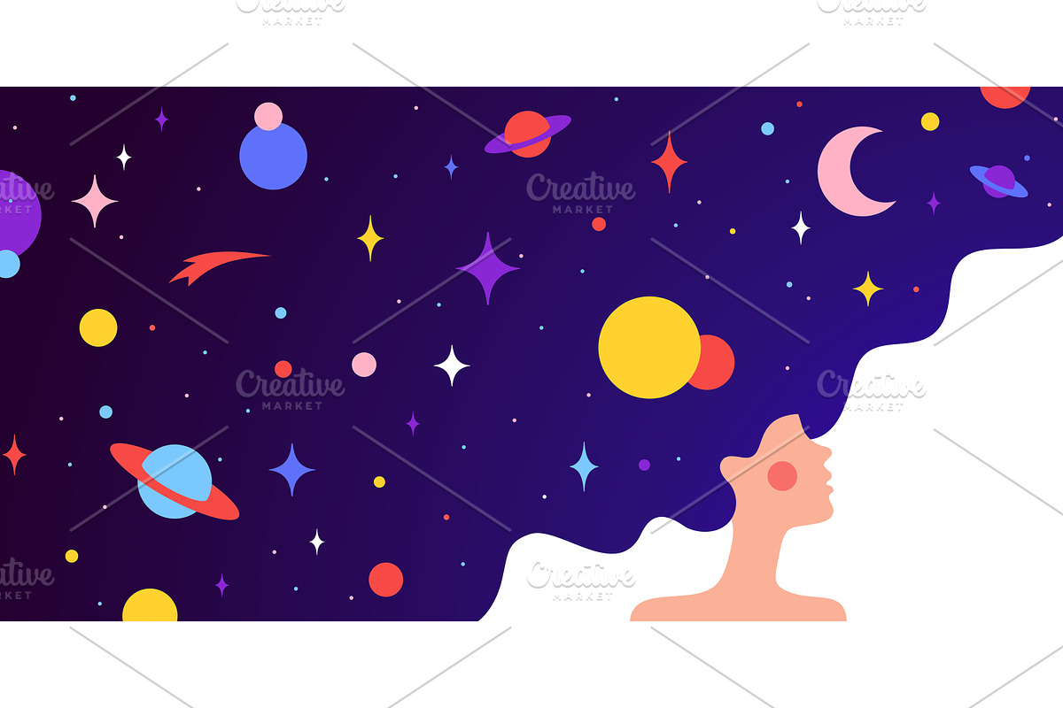 Dream universe flows through woman, a Person Illustration by Foxys Graphic