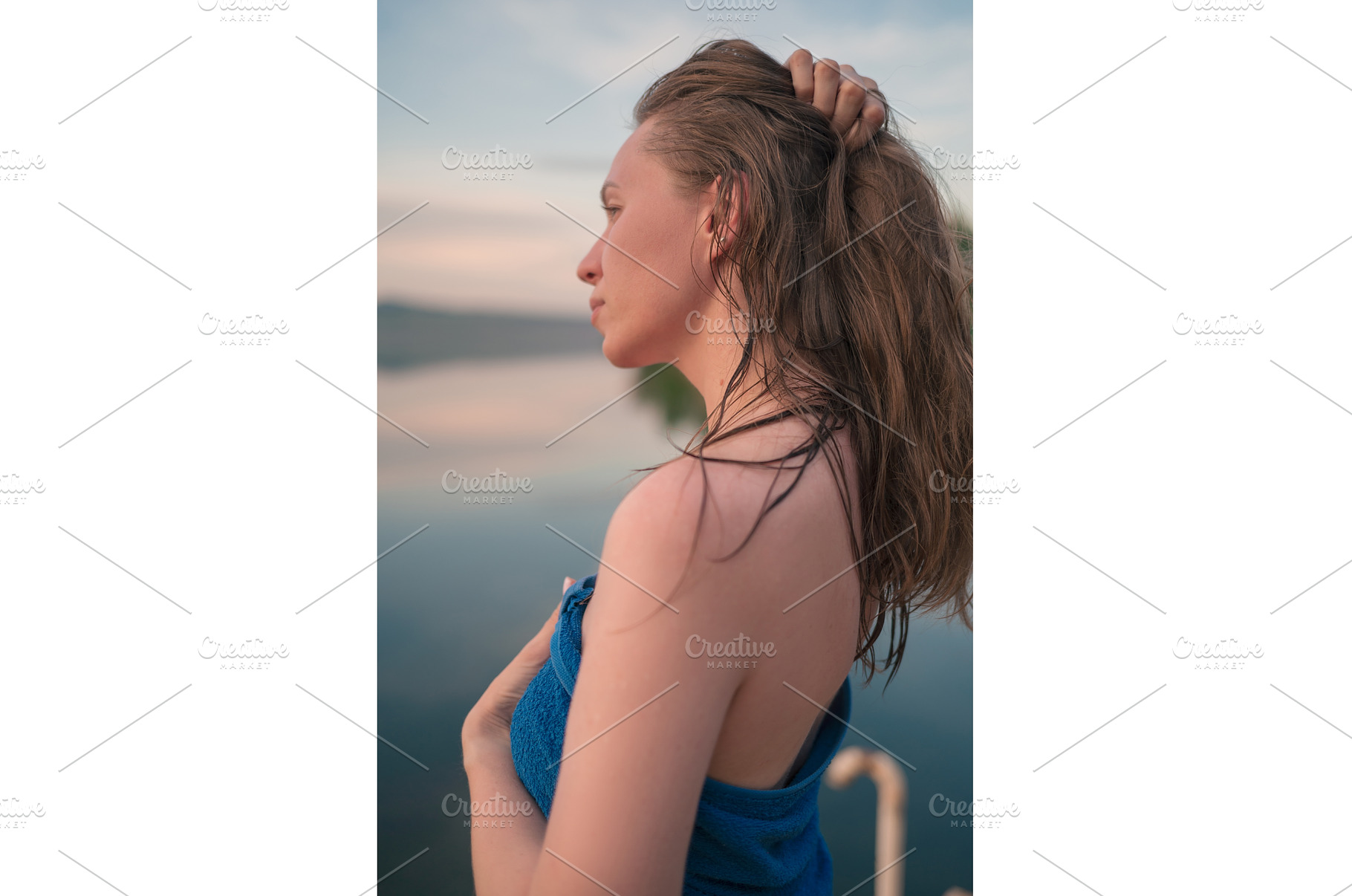 Young Woman in Towel by a Tranquil, a Person Photo by Jan Jack Russo Media