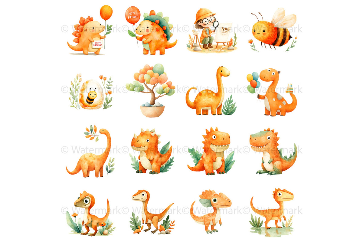 Cute Dinosaur Clipart + Patterns, an Animal Illustration by Nicole Branger Art (Photo 8 of 27)