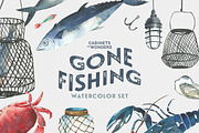 Gone Fishing Watercolor Clipart Set, an Animal Illustration by STUDIO CABINET (Thumbnail 1 of 5)