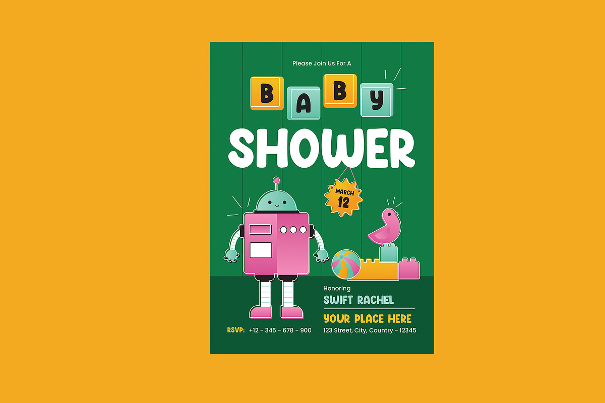 Baby Shower Invitation Robot Theme, a Card Template by Neermana (Photo 3 of 4)