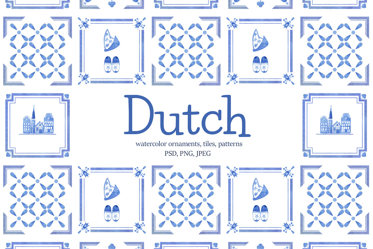 Dutch watercolor tiles and ornaments, a Decorative Illustration by ArtPavo (Photo 1 of 7)
