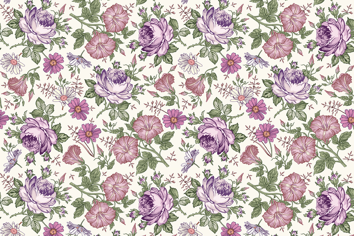 Set Seamless Flowers Roses Chamomile, a Pattern Graphic by Vintage (Photo 7 of 14)