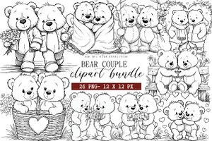 Bear Couple Line Art Clipart, an Illustration by DreamArtGraphic