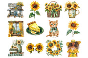Watercolor Sunflower Summer Clipart, an Illustration by Design Market (Thumbnail 4 of 5)