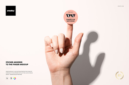 Sticker Adhered to the Finger Mockup, a Merchandise Mockup by creatsy5