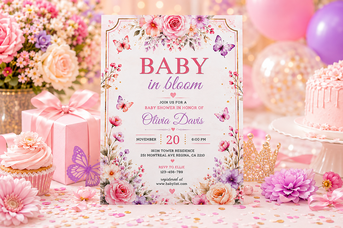 Baby in Bloom Shower Flyer Template, a Flyer Template by S Graphic Studio (Photo 7 of 11)