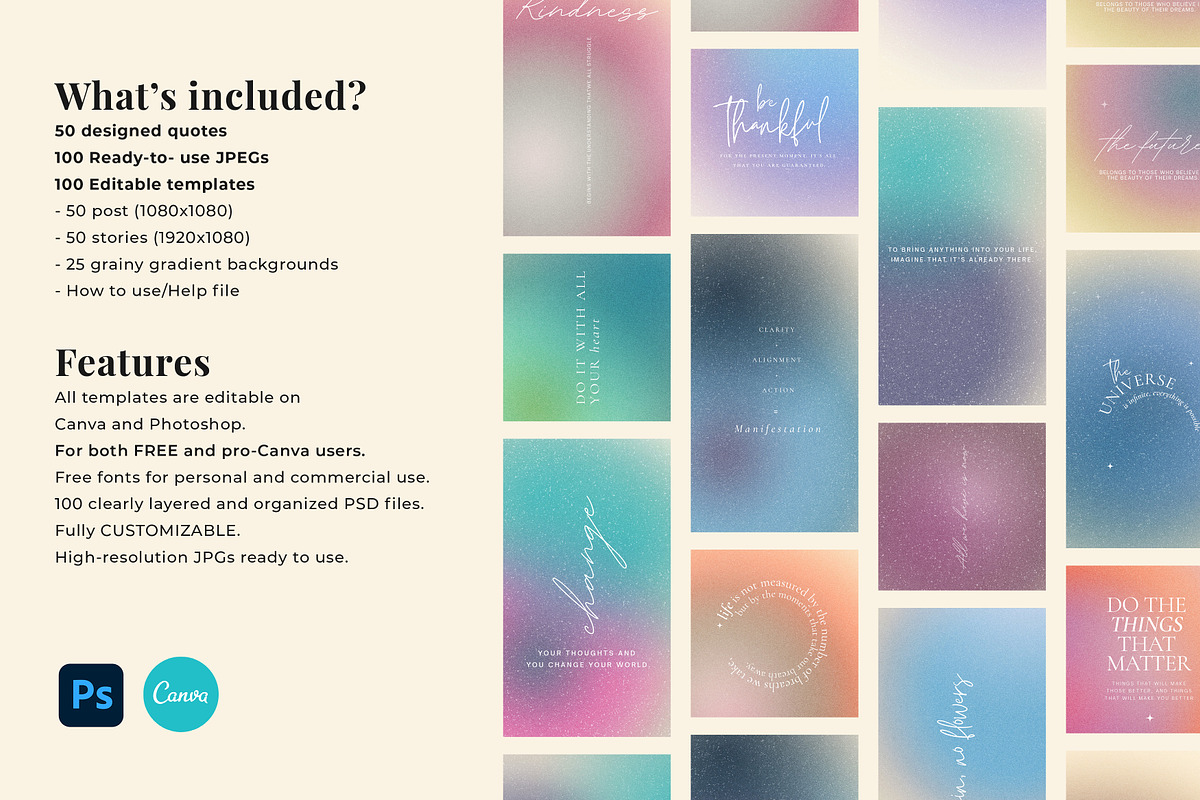 Aesthetic Gradient Social Media Templates Quotes preview 3