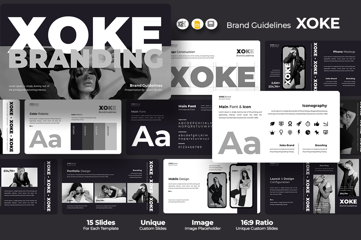 Xoke Brand Guidelines Google Slides, a Presentation Template by Iqsiart Studio (Photo 1 of 3)