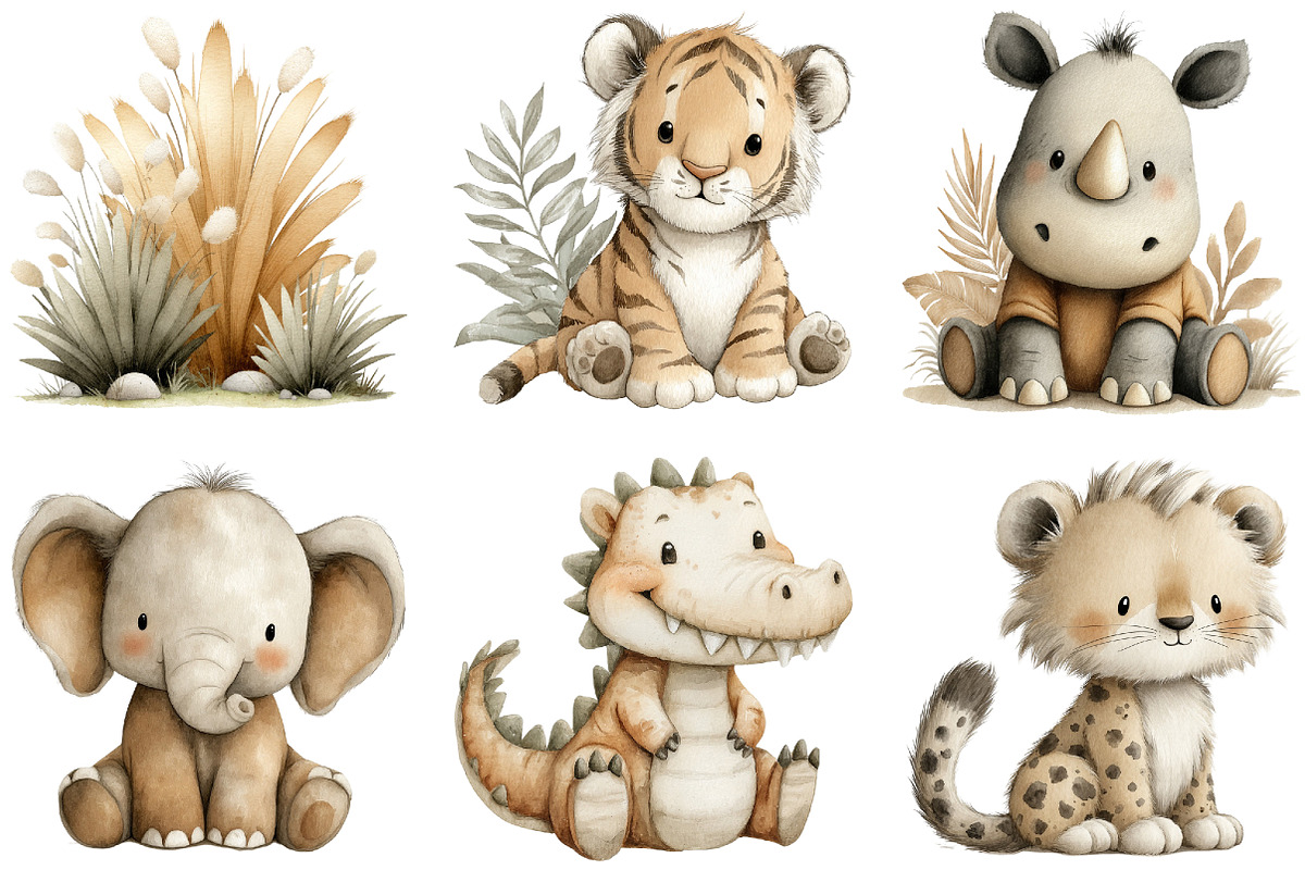 Safari animals watercolor clipart, an Illustration by Sublimation Artist (Photo 6 of 7)