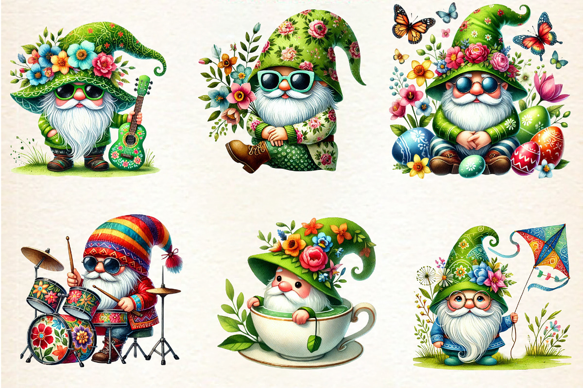 Funny Spring Gnome Clipart, an Illustration by DreamArtGraphic (Photo 4 of 5)