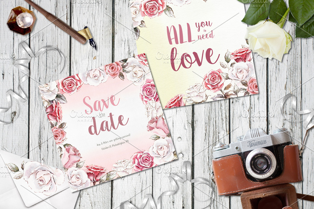 Vintage roses watercolor set, a Background Graphic by Elegantia (Photo 2 of 7)