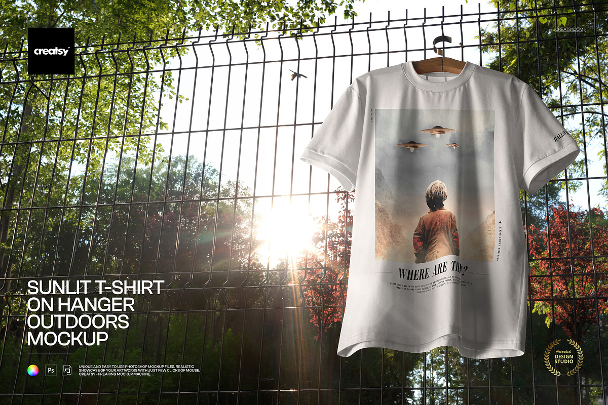 T-Shirt on Hanger Outdoors Mockup, a Shirt Mockup by creatsy5 (Photo 1 of 6)