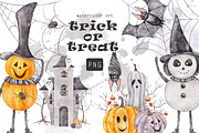 Spooky Halloween watercolor clipart, a Seasonal Illustration by Daryartsy (Thumbnail 1 of 10)