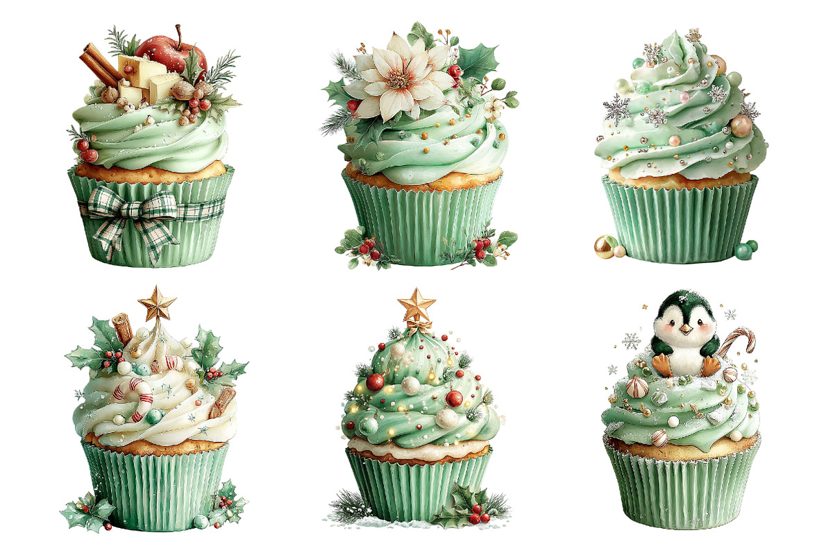 Whimsical Christmas Cupcake Clipart, a Food Illustration by Creative Art (Photo 5 of 6)