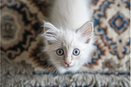 Curious white fluffy kitten looking, an Animal Photo by Lermont51