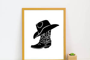 Cowboy Boots Western Hat Vector Svg