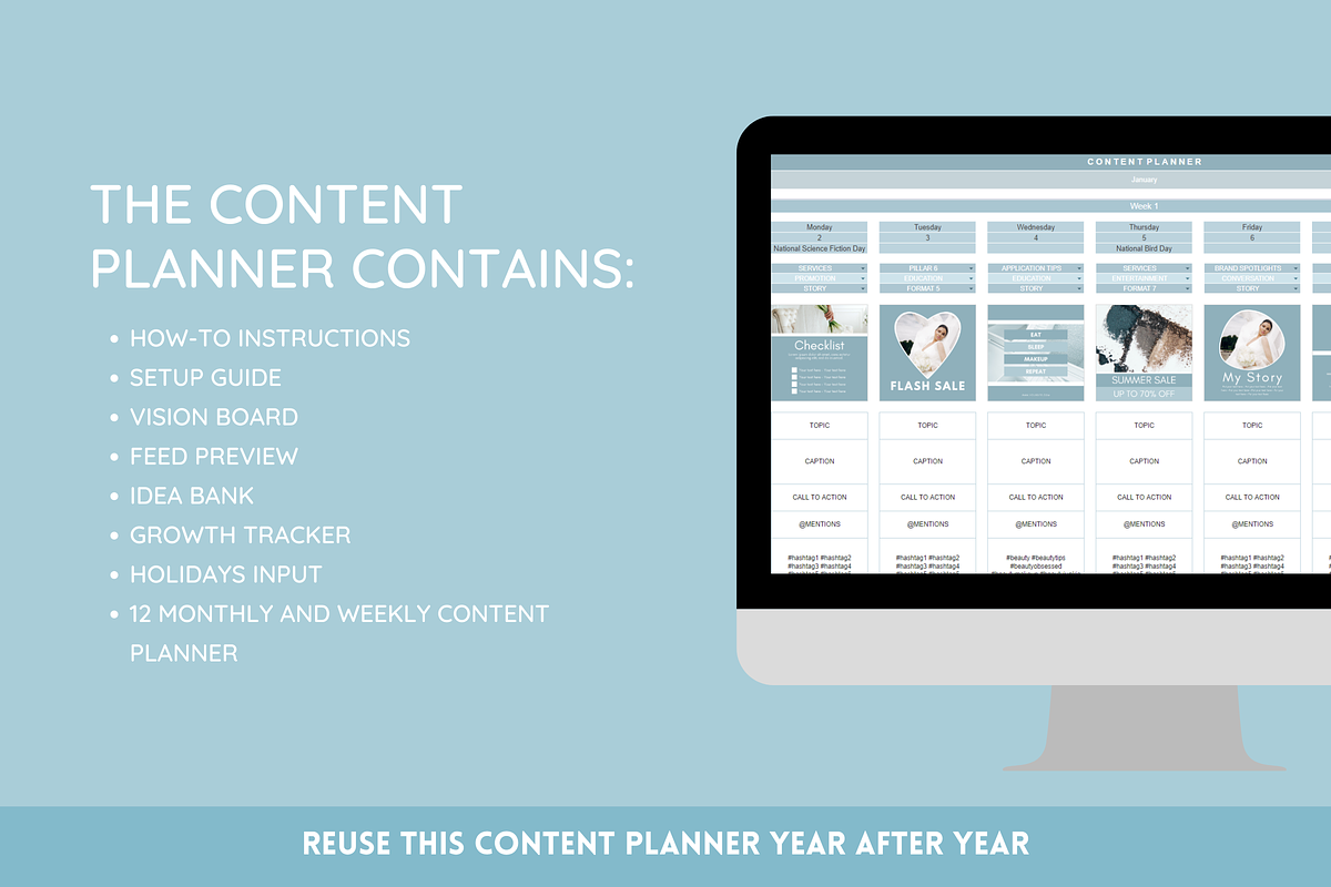 Instagram Planner Google Sheets, a Marketing Template by SunshineStudioBoutique (Photo 2 of 9)