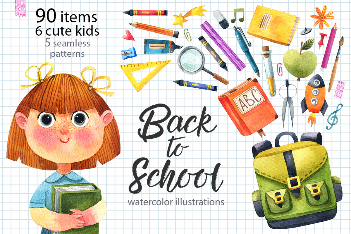 Back to school-watercolor set, an Education Illustration by KatBranchArt (Photo 1 of 5)