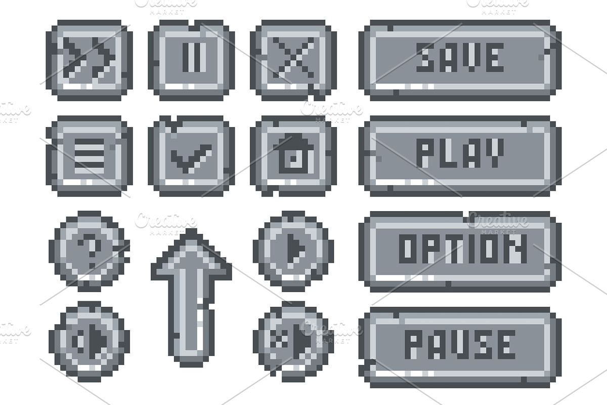 Stone pixel buttons. Retro game, an Object Illustration by YummyBuum