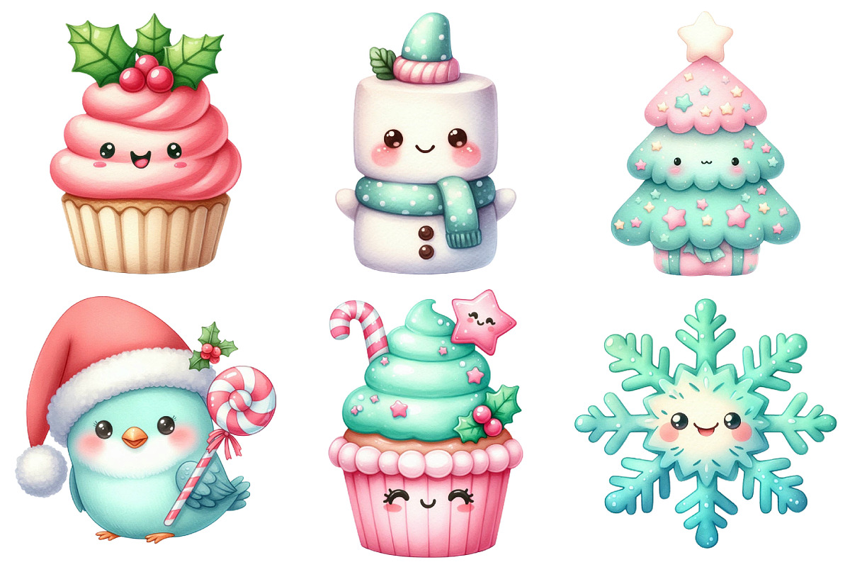 Kawaii Pink Mint Christmas Clipart, an Illustration by Daily.Designs (Photo 2 of 5)