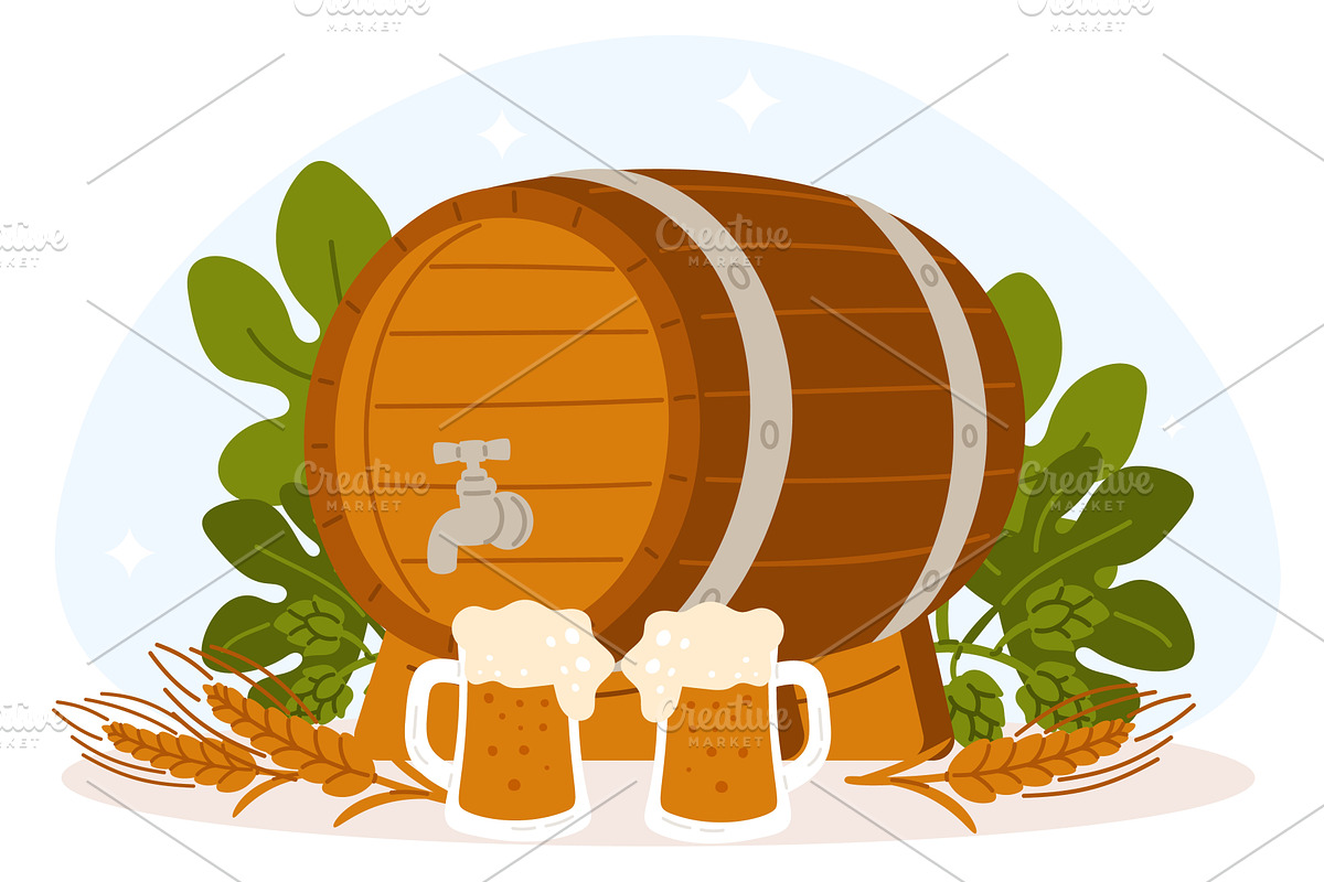 Large wooden beer barrel, a Food Illustration by Vectorbuum