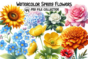 Watercolor Spring Flower Clipart, an Illustration by Dream Creation