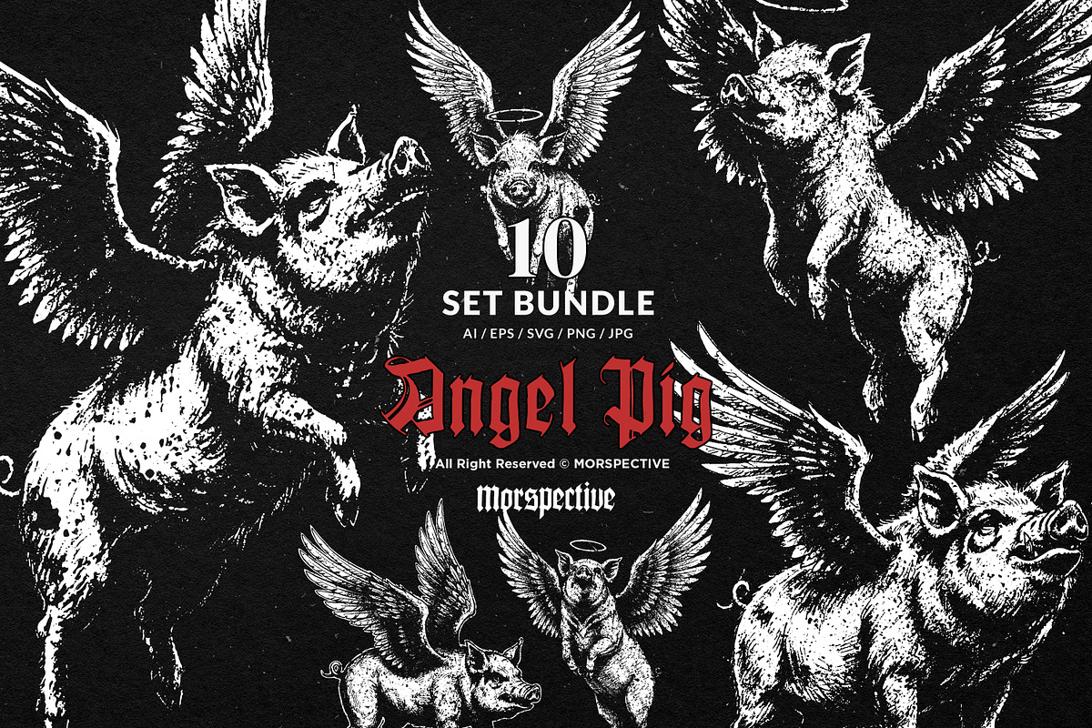 10 Bundle Dark Art Angel Pig Wing, an Illustration by Morspective (Photo 1 of 7)