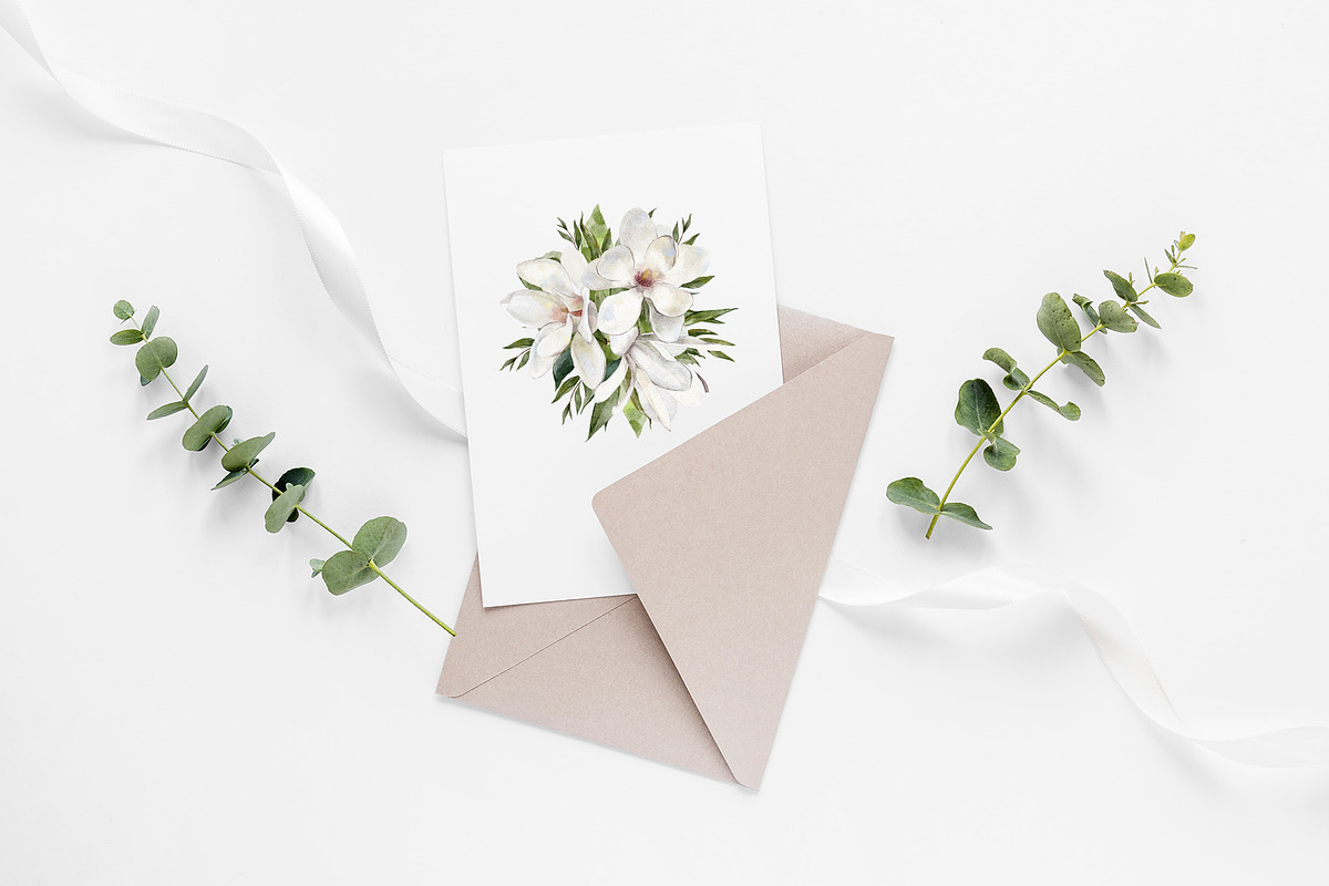 Watercolor white Magnolia flowers, a Decorative Illustration by mArtstore (Photo 6 of 8)