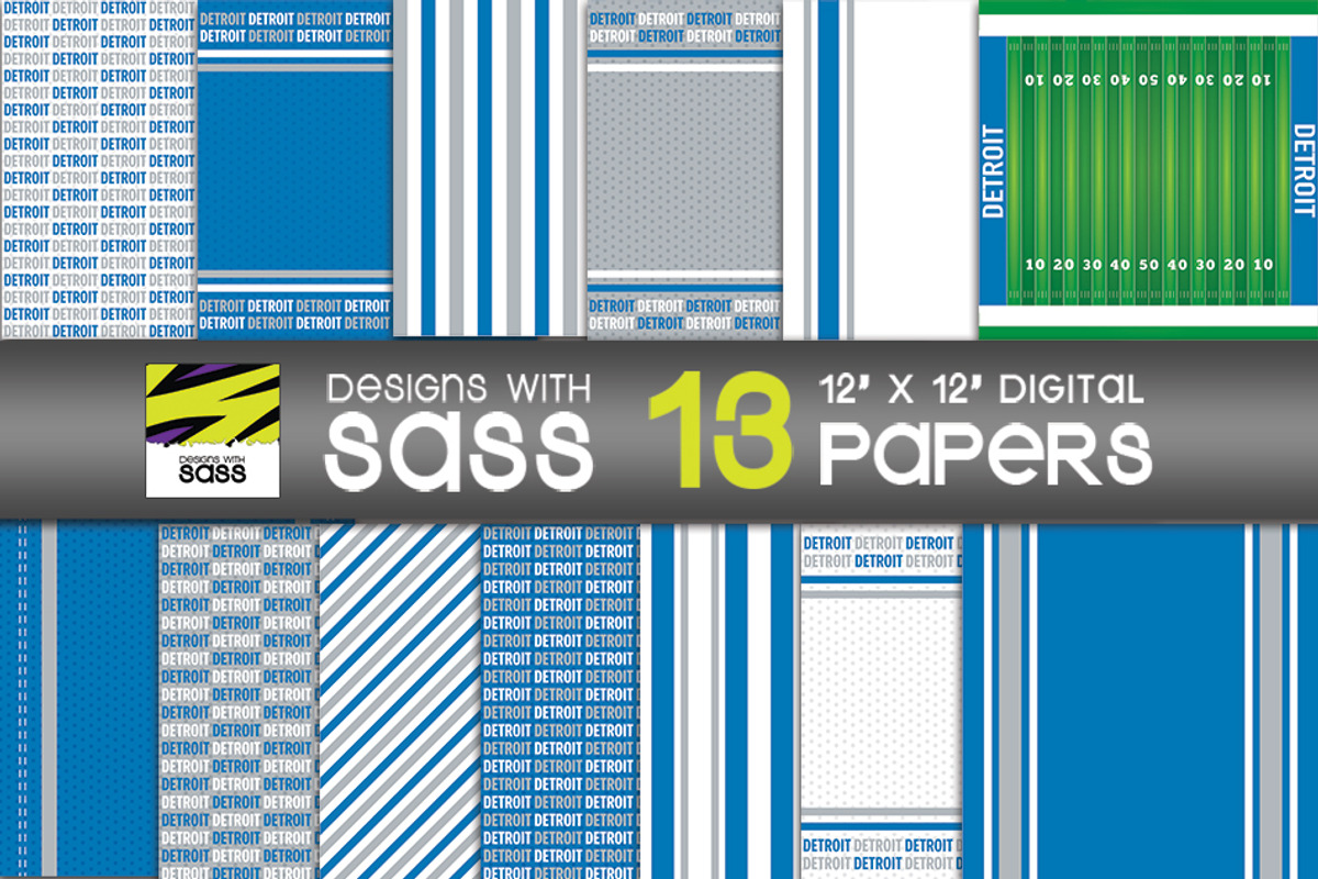 Detroit Football, Digital Paper, a Pattern Graphic by Designs With Sass