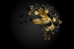 Jewelry hummingbird with black orchi, a Decorative Illustration by blackmoon9
