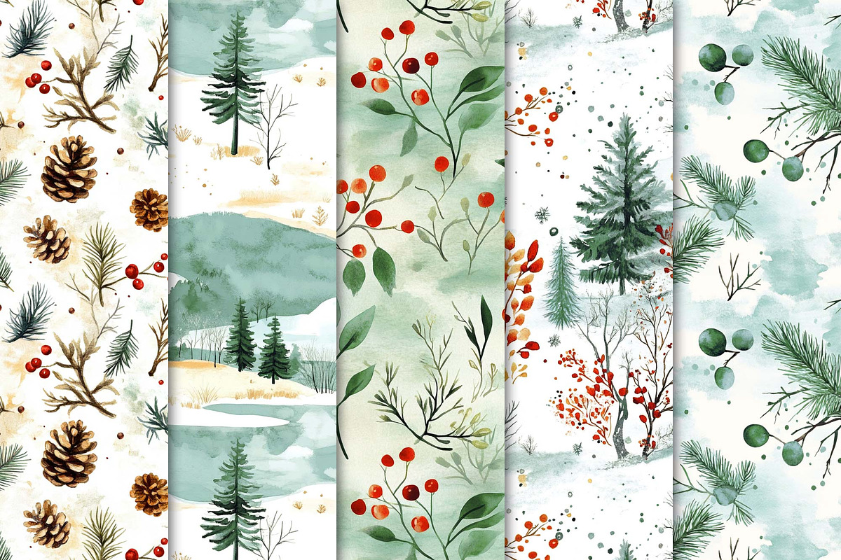 Evergreen Frost Digital Paper Set 02, a Pattern Graphic by Maishop (Photo 3 of 3)