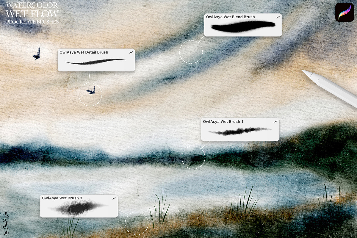 Wet Flow Procreate Brushes, a Brush Add-On by owlasya (Photo 5 of 7)