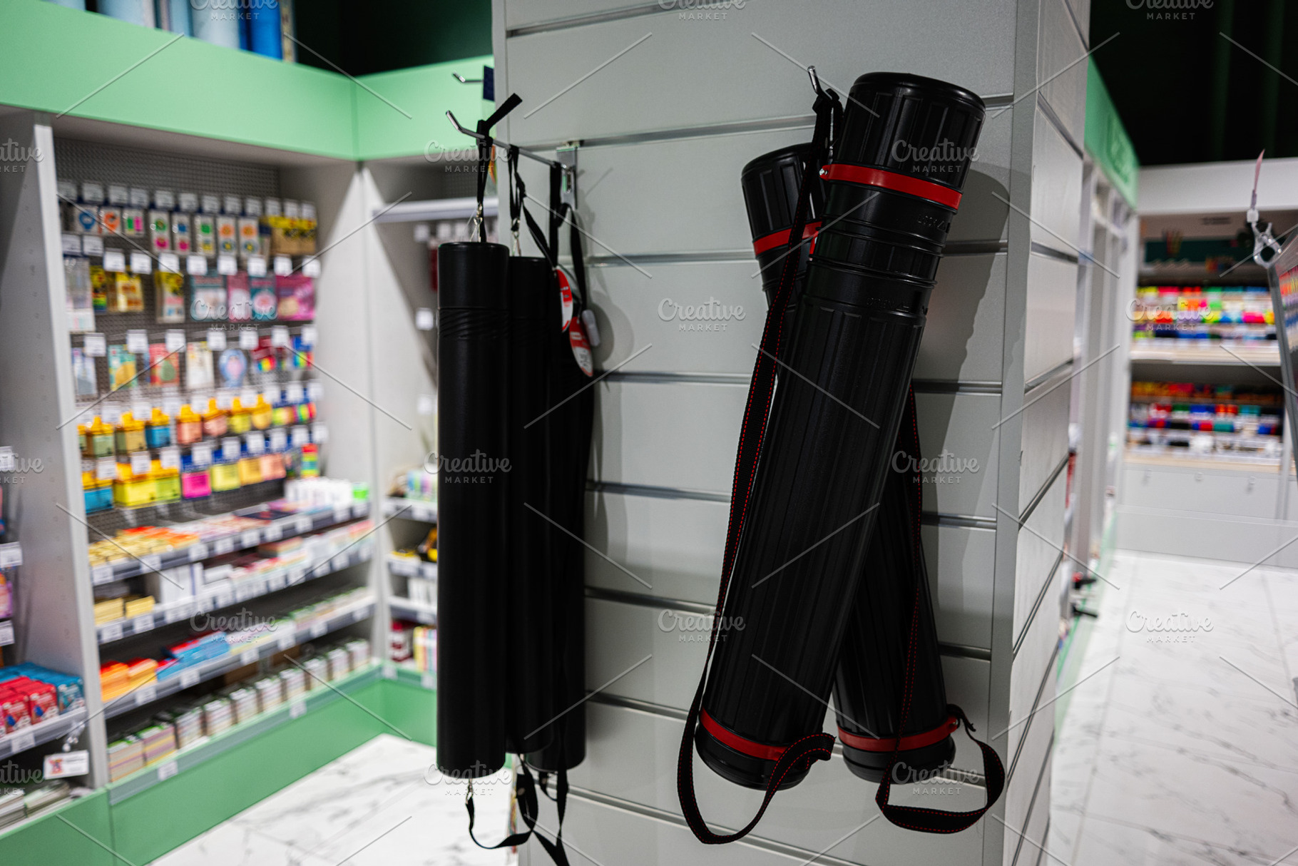 Art store interior with display of supplies and storage tubes on, a Photo by AS photostudio