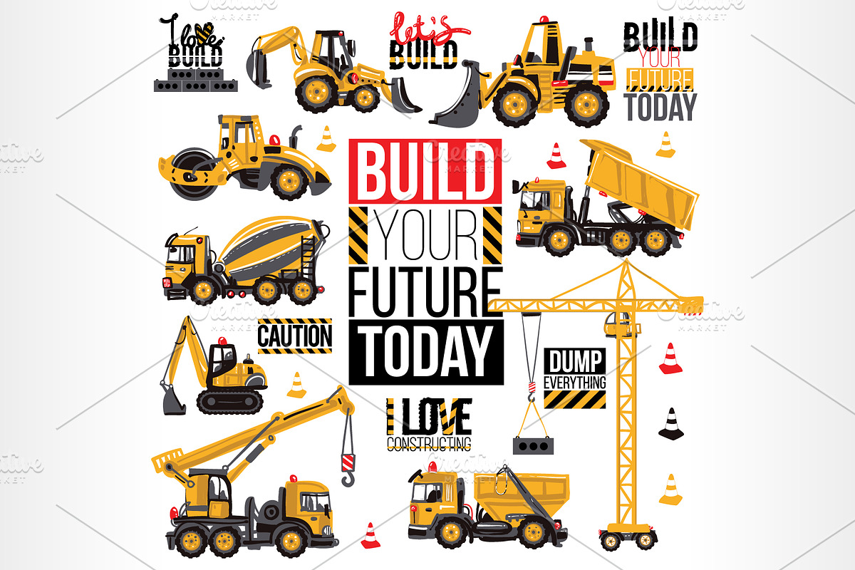 Construction Machinery Icons & Cards, an Object Graphic by Sopelkin (Photo 1 of 2)