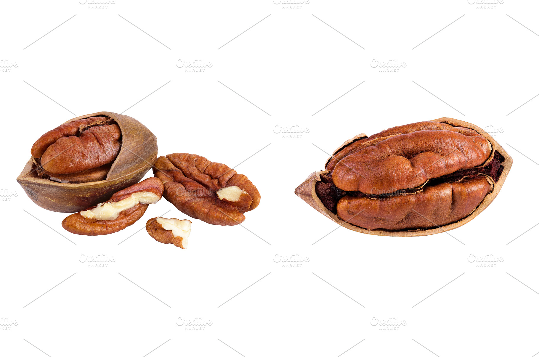 broken pecan nut isolated on white, a Food & Drink Photo by NataPhoto