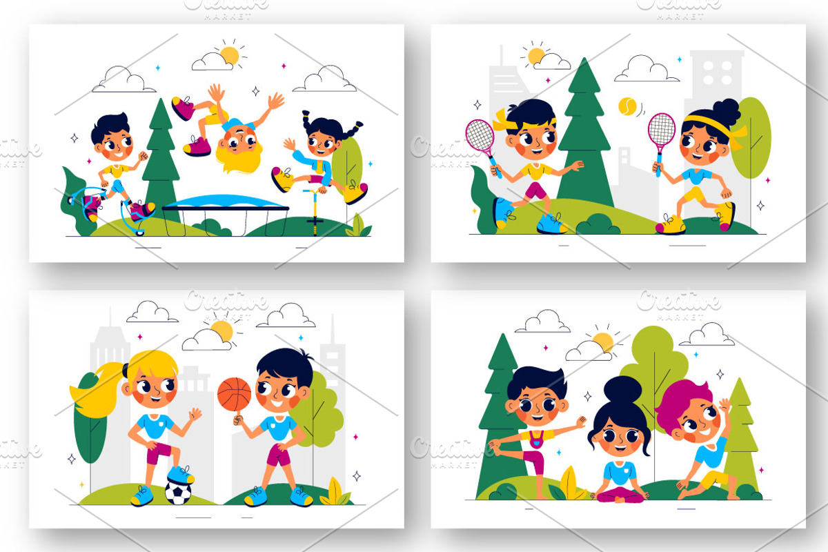 10 Happy Kids Exercise Illustration, a Person Illustration by denayunebgt (Photo 3 of 4)