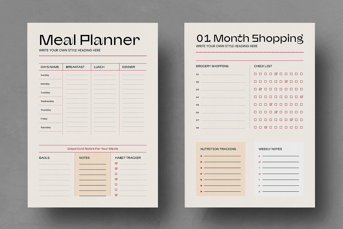 Modern Weekly Meal Planner Template, a Stationery Template by MightyDesign (Photo 1 of 8)