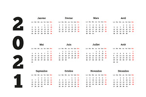 2021 Year Simple Calendar On French