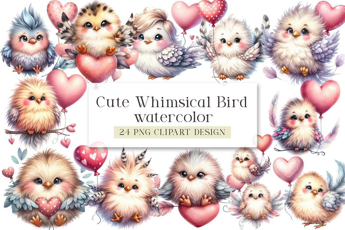 Cute Whimsical Bird Clipart, an Illustration by DreamArtGraphic (Photo 1 of 4)