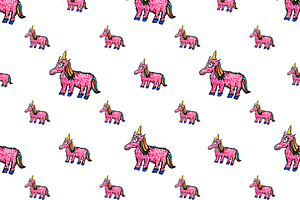 Unicorn Sketchy Style Motif Drawing Pattern