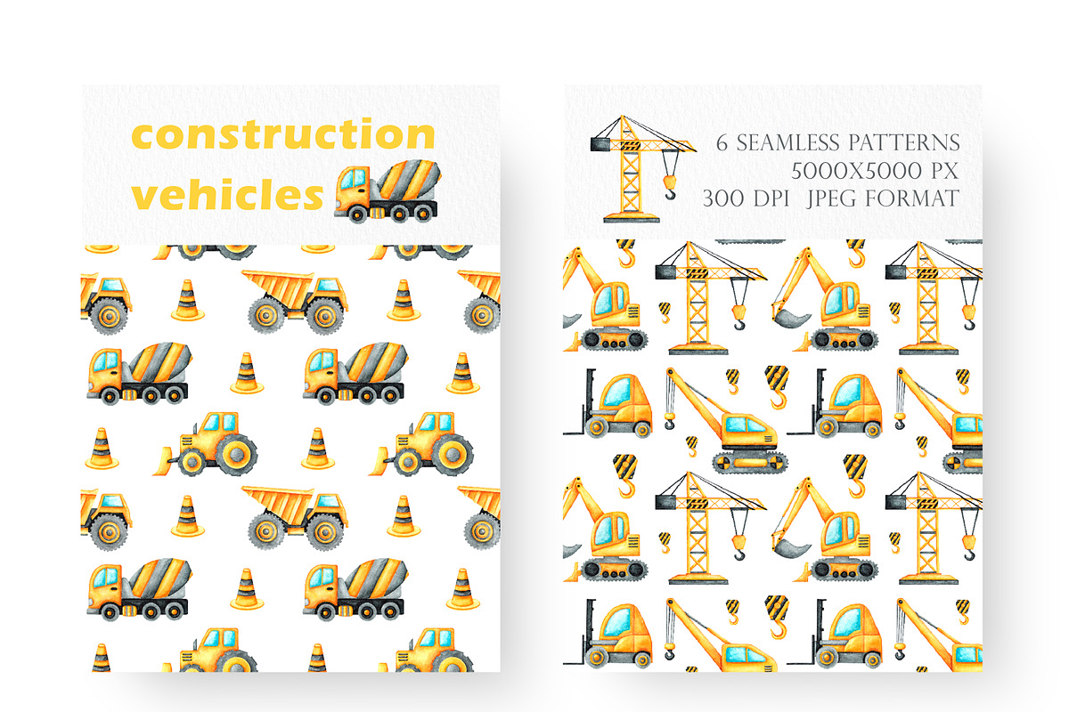 Construction vehicles watercolor set, a Transportation Illustration by SabinaWatercolorArt (Photo 7 of 20)
