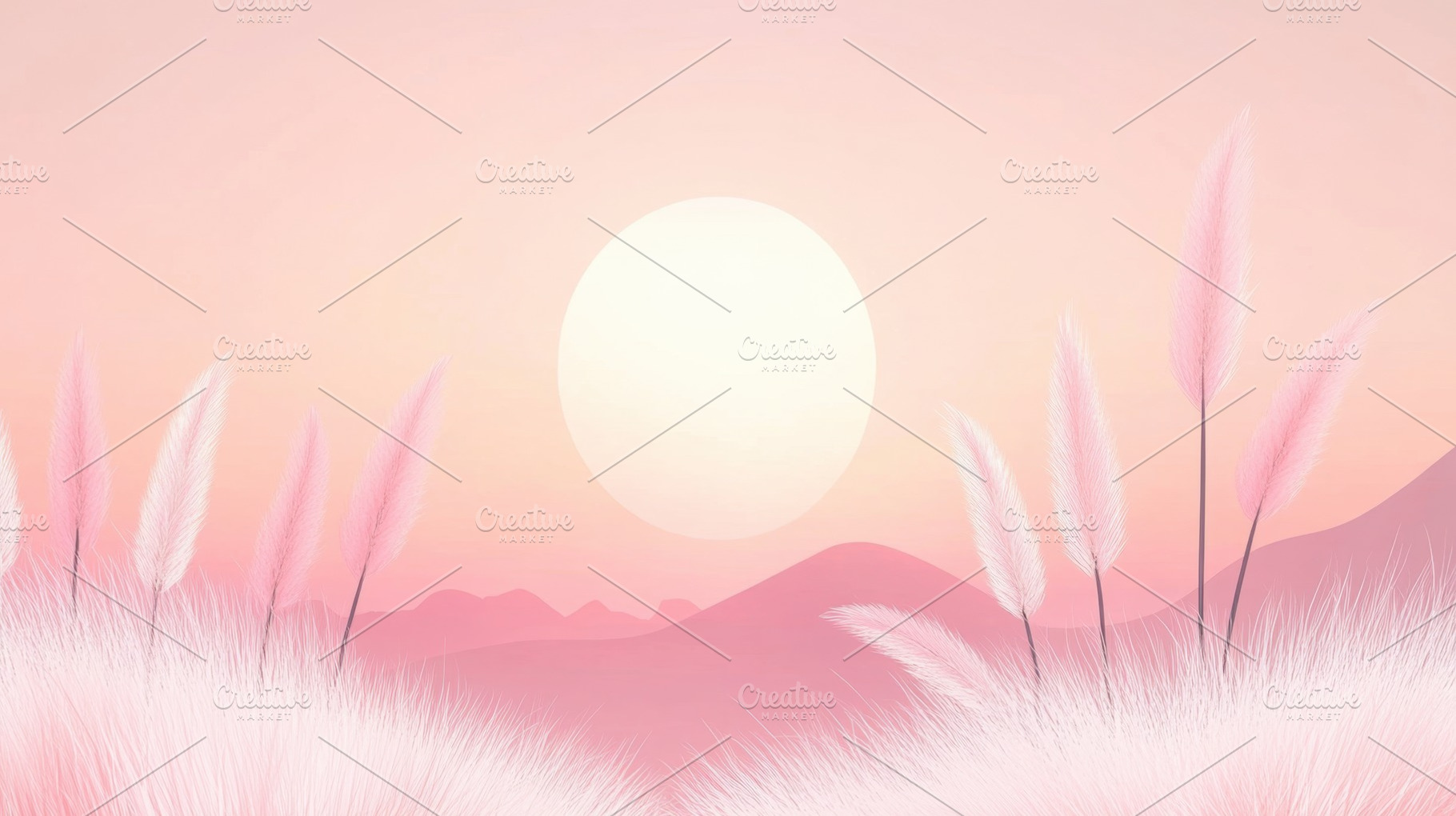 Dreamy sunset over pink landscape, a Photo by Beautiful things