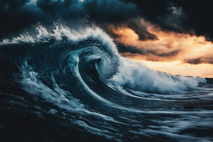 Ocean wave crashes powerfully under, a Photo by Iftikhar Alam