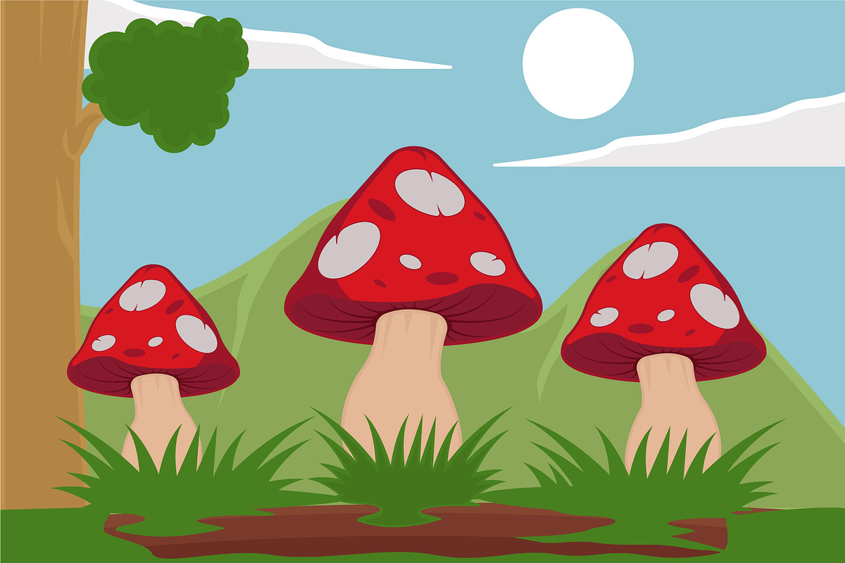 mushroom at nature landscaped vector, a Decorative Illustration by zyxroun shop