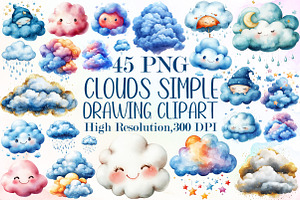 Clouds Simple Drawing Clipart, an Illustration by Sublimation Artist