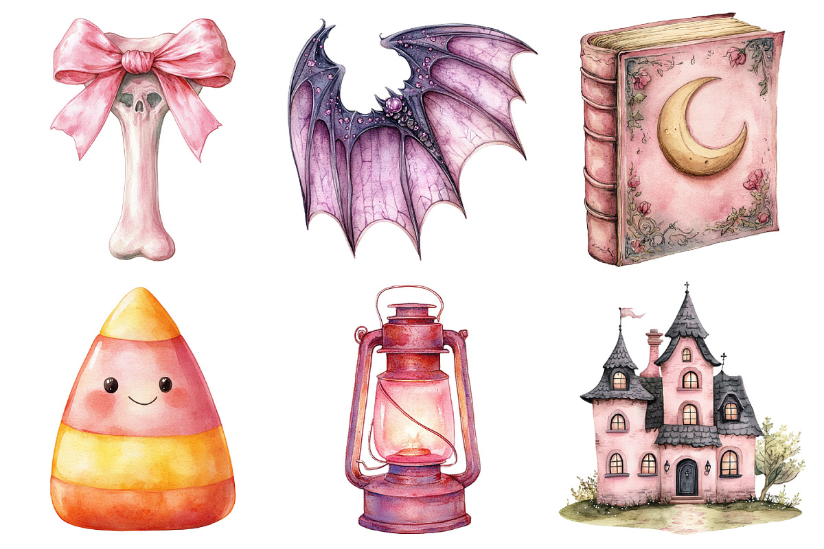 Watercolor Pink Halloween Clipart, an Illustration by Daily.Designs (Photo 4 of 5)